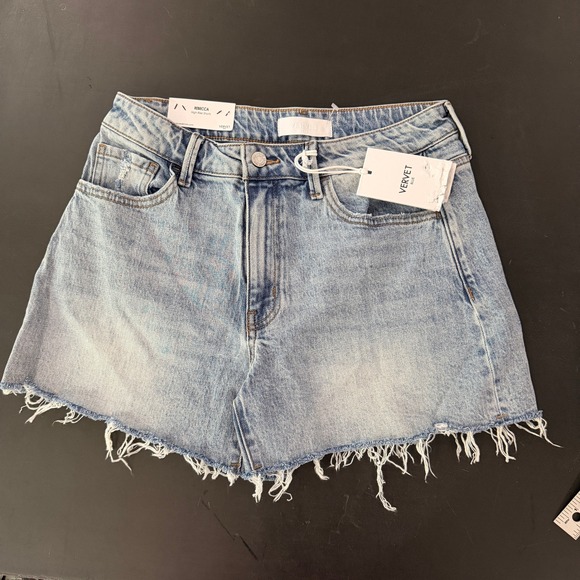 Vervet Pants - Vervet Rebecca High Rise Shorts Womens M Blue Denim Frayed Hem Cut Offs